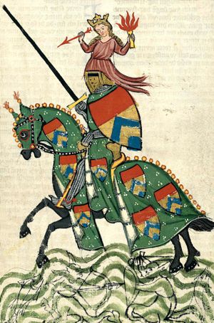 "Herr Ulrich von Liechtenstein", Illustration im Codex Manesse, Cod. Pal. germ. 848, fol. 237r, zwischen 1305 und 1315