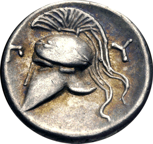Silberner Trihemiobol mit Korintherhelm, Griechenland, 270 - 260 v. Chr.