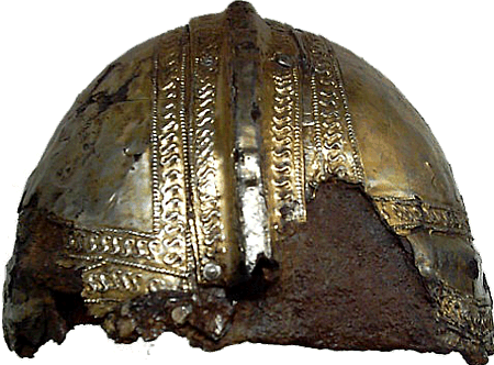 Aufgefundenes Fragment des Augsburg-Pfersee-Helms, heute im Römischen Museum in der Dominikanerkirche (Augsburg)