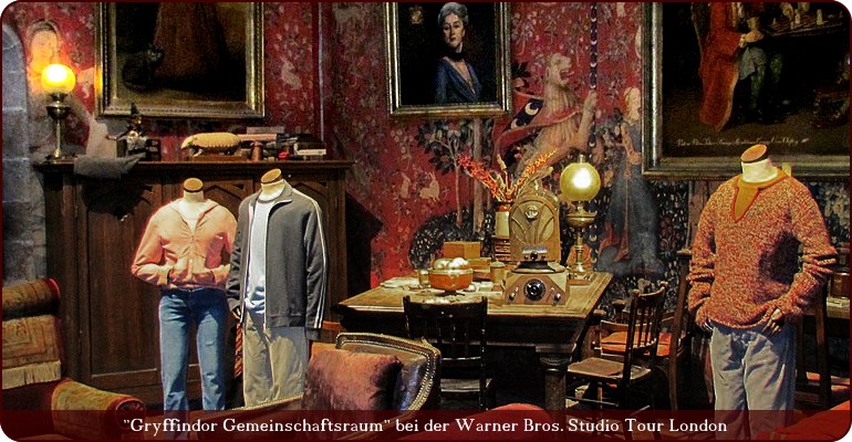 Der Gryffindor-Gemeinschaftsraum aus den Harry Potter Filmen ist an den Wänden mit allen Motiven des Bilderzyklus "La Dame à la Licorne" ("Die Dame mit dem Einhorn", "The Lady with the Unicorn") ausgestattet. Warner Bros Studiotour London