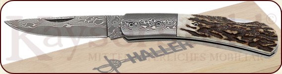 Damast-Klappmesser mit Hirschhorngriff
