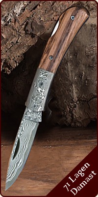 Damast-Klappmesser mit Zebranoholzgriff