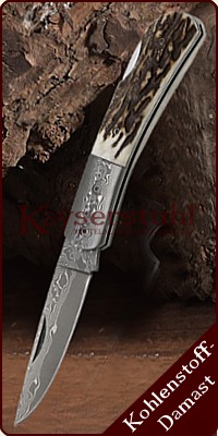 Damast-Klappmesser mit Hirschhorngriff