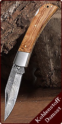 Damast-Taschenmesser mit Olivenholzgriff