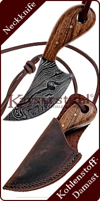 Damast Neck-Knife mit Walnussholzgriff