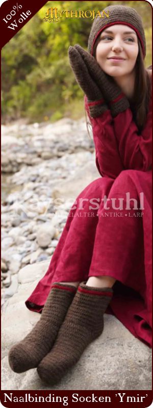 Nadelgebundene Socken 'Ymir", dunkelbraun/rot