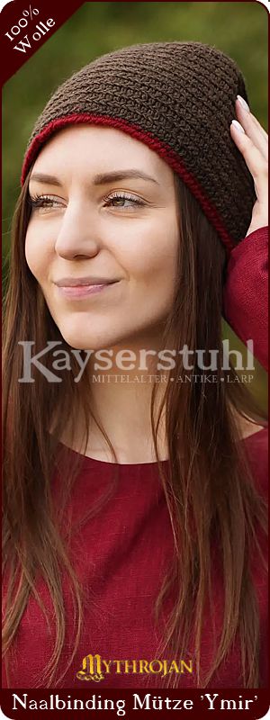 Nadelgebundene Mütze 'Ymir", dunkelbraun/rot