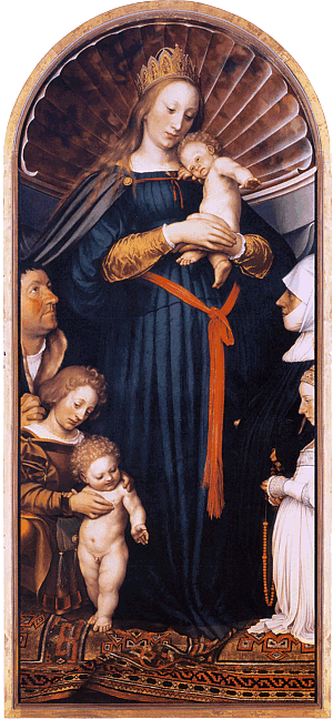 Darmstädter Madonna (auch: Madonna des Bürgermeisters Meyer) mit Stoffgürtel, Hans Hohlbein der Jüngere, 1526, Beschn. Darstellung