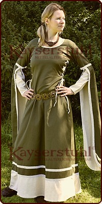 Mittelalter-Kleid ärmellos Schnürung Stickerei Samt in olive Gr S//M u L//XL