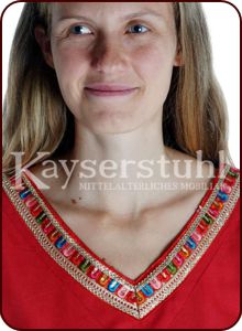 Bliaut-Kleid "Melanie" rot/natur mit Zierborte