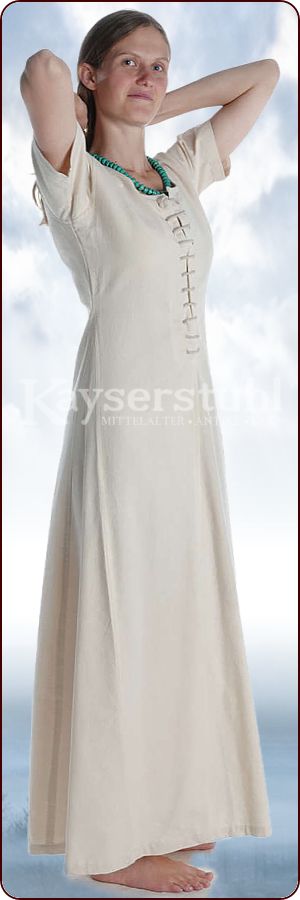 Kurzärmeliges Cotehardie-Kleid "Birte" in natur