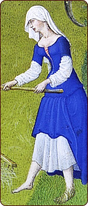 Detail aus dem Juniblatt, Stundenbuch des Herzogs von Berry (Les Très Riches Heures), Manuskript des 15. Jahrhunderts.