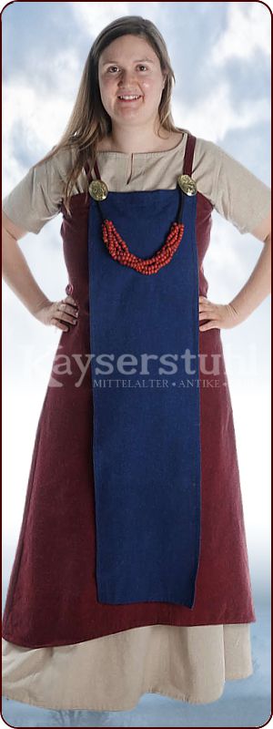 Wikinger-Trägerkleid "Gudrun" mit Schürze, rot/blau