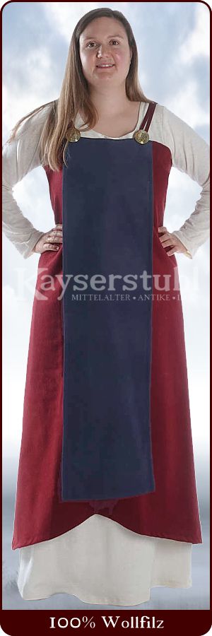 Wikinger-Trägerkleid "Gudrun" aus Wolle, rot/blau