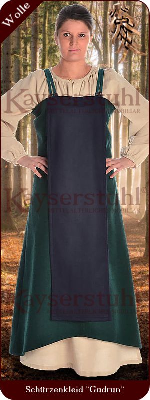 Wikinger-Trägerkleid "Gulkolla" aus Wolle, grün/blau