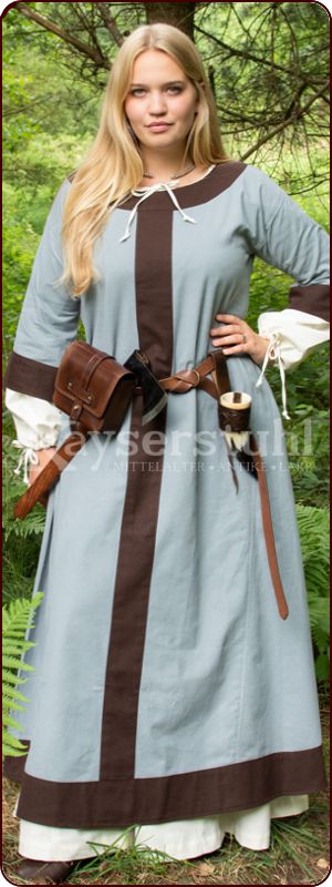 Frühmittelalter-Kleid "Jonna", blaugrau/braun