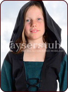 Mittelalter Kinderkleid "Ronja" mit Kapuze, schwarz/grün