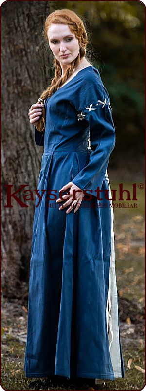 Mittelalterliches Kleid "Laurence", taubenblau/natur