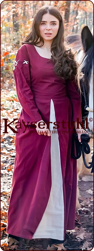 Mittelalterliches Kleid "Laurence", weinrot/natur