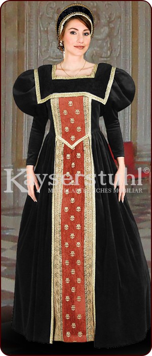 Goldverziertes Renaissancekleid im Tudor-Stil