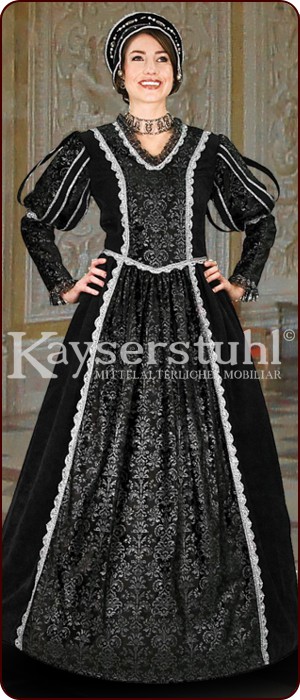 Schwarzes Tudor-Renaissancekleid "Anne Boleyn"