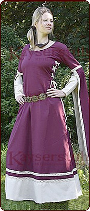 Bliaut-Kleid "Guinever", bordeauxrot/natur