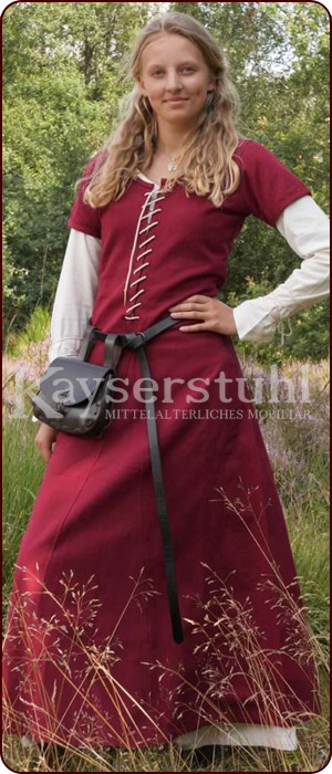 Kurzärmeliges Cotehardie-Kleid "Berry", weinrot