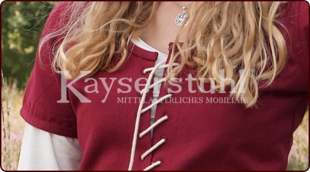 Kurzärmeliges Cotehardie-Kleid "Berry", weinrot