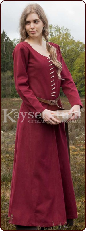 Langärmeliges Cotehardie-Kleid "Ruby", weinrot