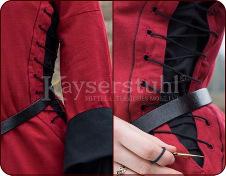 Mittelalterliches Bliaut-Kleid "Miriam", rot/schwarz