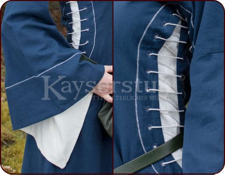 Mittelalterliches Bliaut-Kleid "Miriam", blau/natur