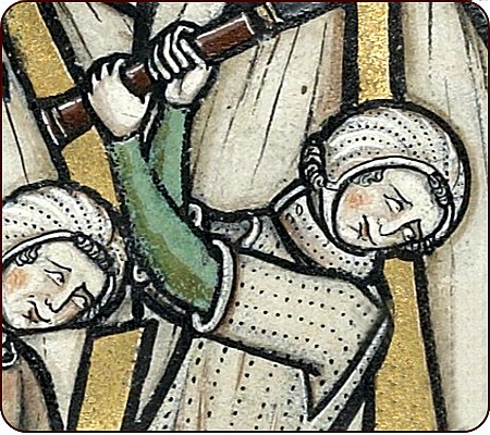 Kurzärmeliger Gambeson in der Maciejowski-Bibel (um ca. 1240 n. Chr.), MS M.638, fol. 3v