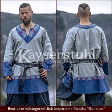 Bestickte Wikinger-Tunika "Dunedan" grau/blau