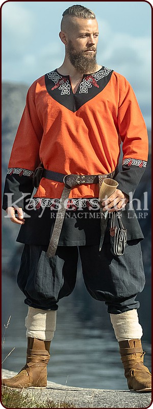 Bestickte Wikinger-Tunika "Dunedan" orange/schwarz