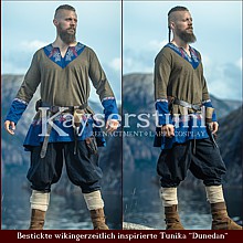 Bestickte Wikinger-Tunika "Dunedan" olive/blau