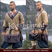 Bestickte Wikinger-Tunika "Dunedan" sandfarben/braun