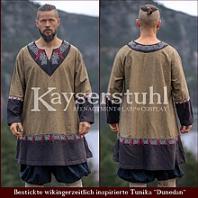Bestickte Wikinger-Tunika "Dunedan" sandfarben/braun