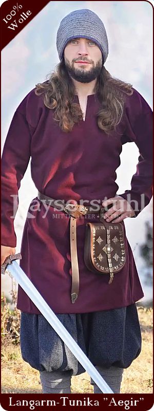 Wikinger-Wolltunika "Aegir" aus Wolle, weinrot