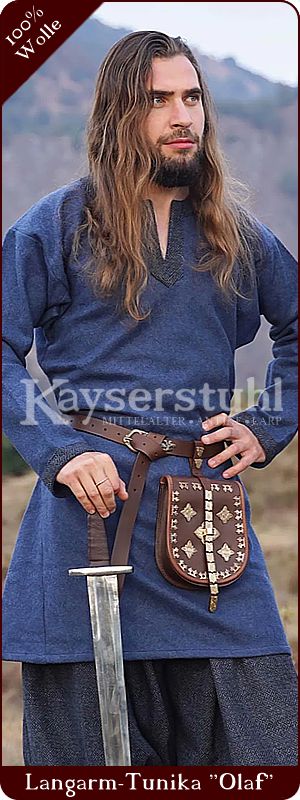Wikinger-Tunika "Olaf" aus Wolle mit Borte, blau