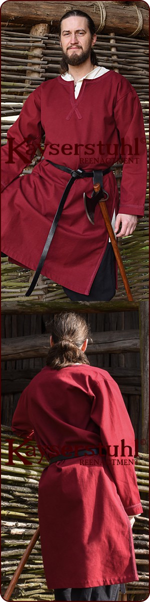 Frühmittelalterliche Tunika "Ragnar" mit Stickborte, rot