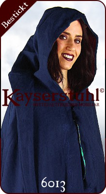 Bestickter Umhang "Arwen" aus blauer Wolle