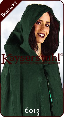 Bestickter Umhang "Arwen" aus grüner Wolle