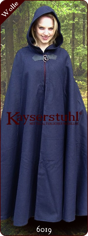 Radmantel aus Wolle mit langer Kapuze zum Binden