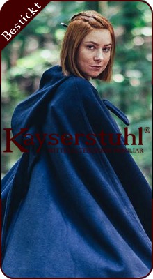 Bestickter Umhang "Penelope" zum Binden, blau