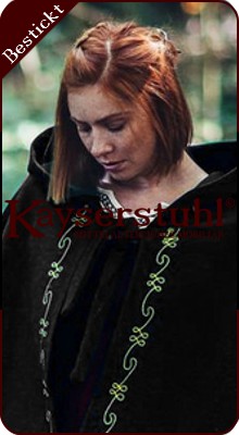 Bestickter Umhang "Penelope" aus schwarzer Wolle