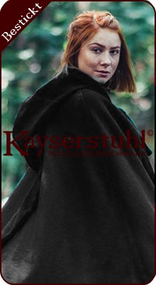 Bestickter Umhang "Penelope" aus schwarzer Wolle