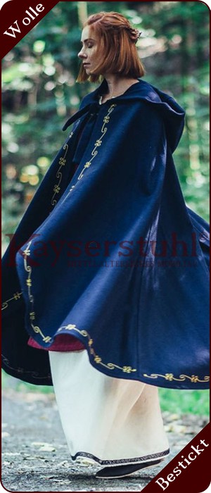 Bestickter Umhang "Penelope" zum Binden, blau