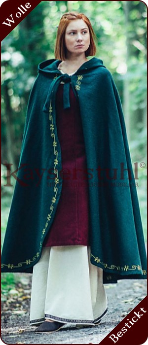 Bestickter Umhang "Penelope" zum Binden, grün