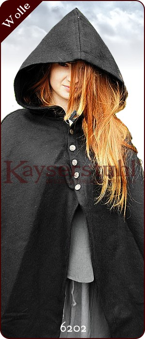 Pellerine KKK aus Wolle mit runder Kapuze mit Knöpfen