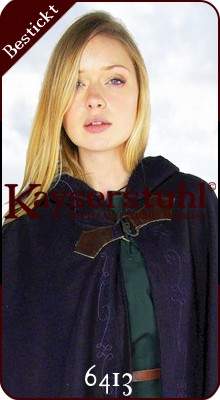 Bestickter Umhang "Arwen" aus blauer Wolle